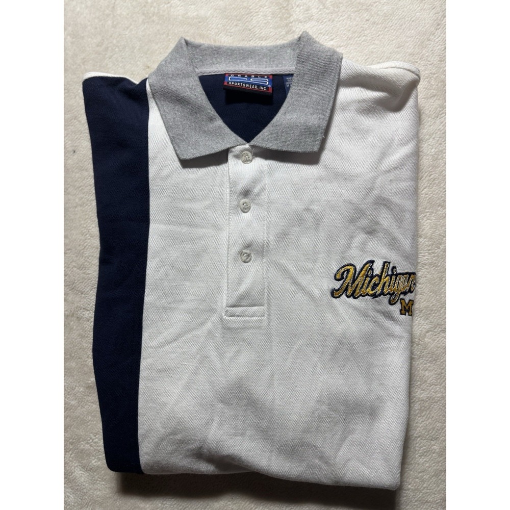 Michigan University Vintage Two Tone Striped Polo Shirt Size Large - Picture 10 of 10